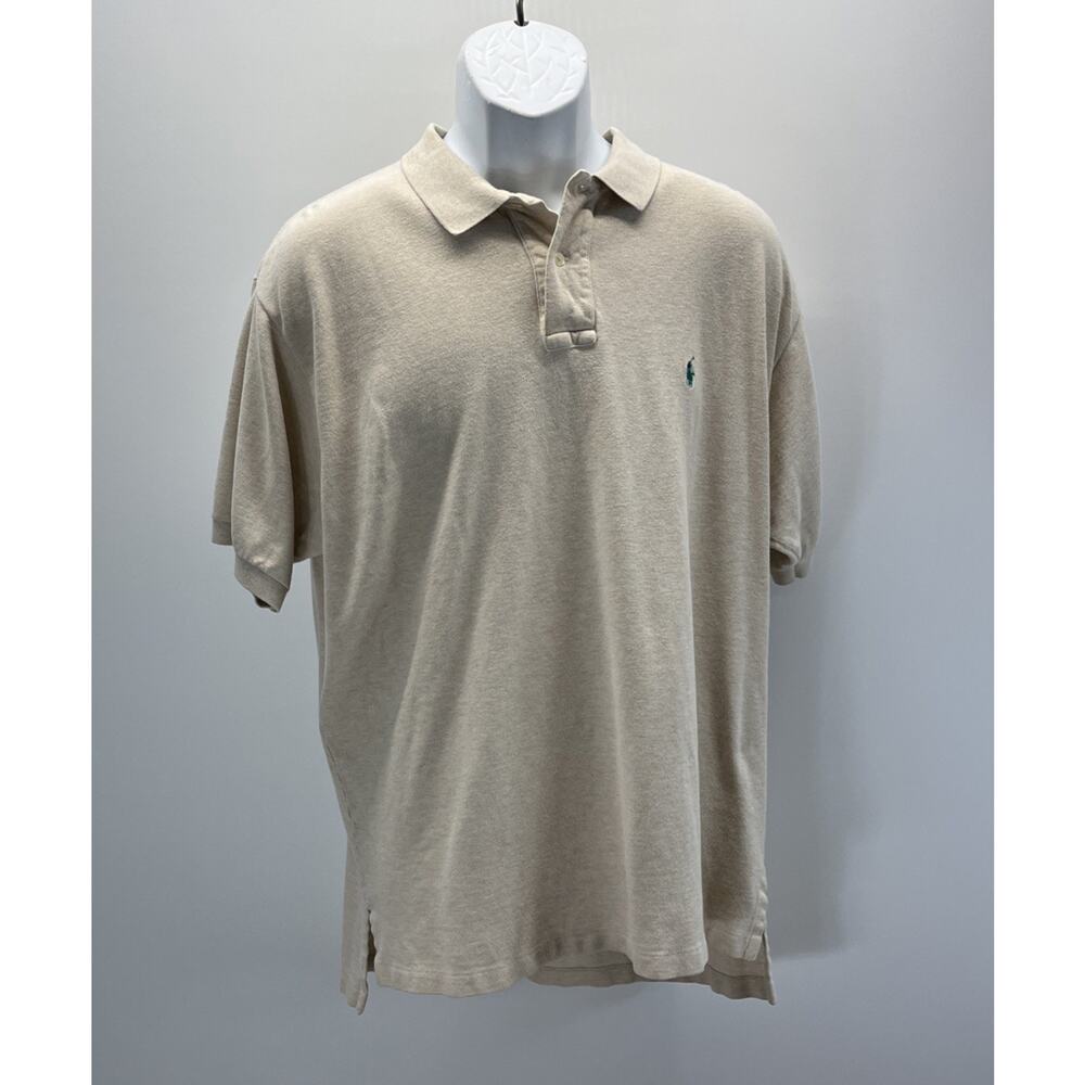Polo Ralph Lauren Mens Shirt XL Tan Heather Green Pony Short Sleeve